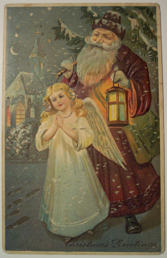 Mikulás angyali kísérettel