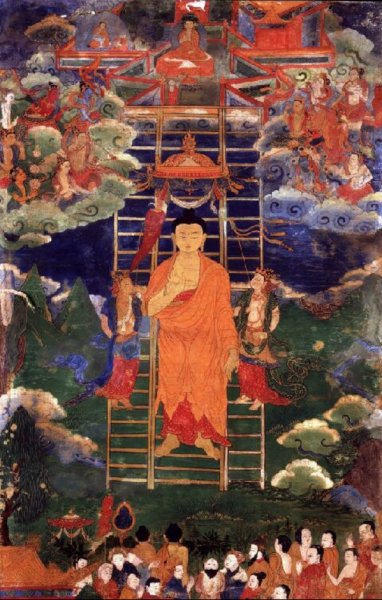 Buddha visszatérése a a Tráyastriṃśa-ból