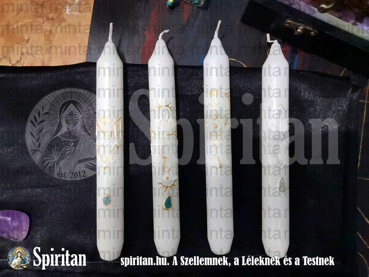 spiritan webshop Asstraios spirituális ezoterikus műhelye Fénypecsétes gyertya, 1 célra, avatással, kristállyal, prémium