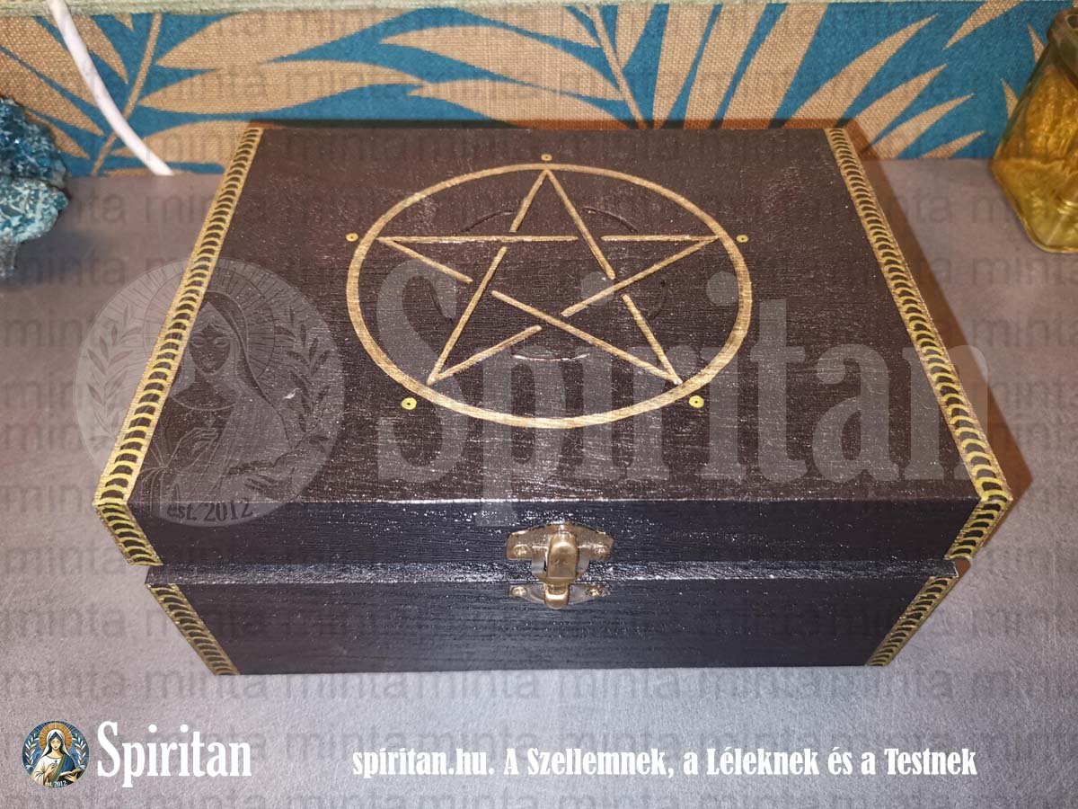 spiritan webshop Asstraios spirituális ezoterikus műhelye Kristálytartó energetizáló ládikó, fénypecsétekkel, nagyobb